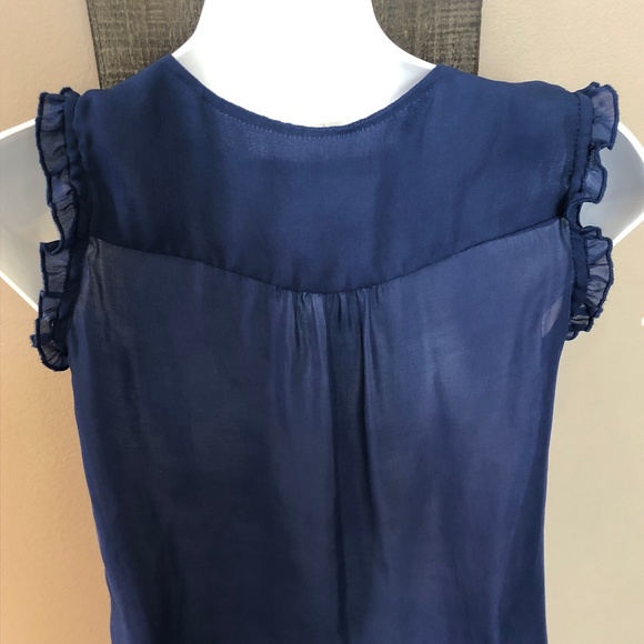 Zara Trf Collection Sheer Flowy Navy Tank Blouse S - Picture 6 of 7